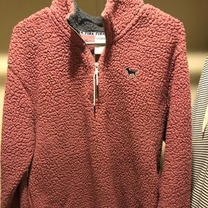 Fuzzy pink quarter zip